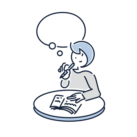 考えごとをしながら、これまでを振り返っている人のイラスト